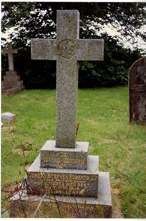 Photograph of Joseph Stephens Roberts gravestone who died May 1914. He lived at Little Milford House